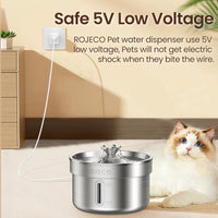 ROJECO Fuente de agua o bebedero de acero inoxidable con filtro para mascotas