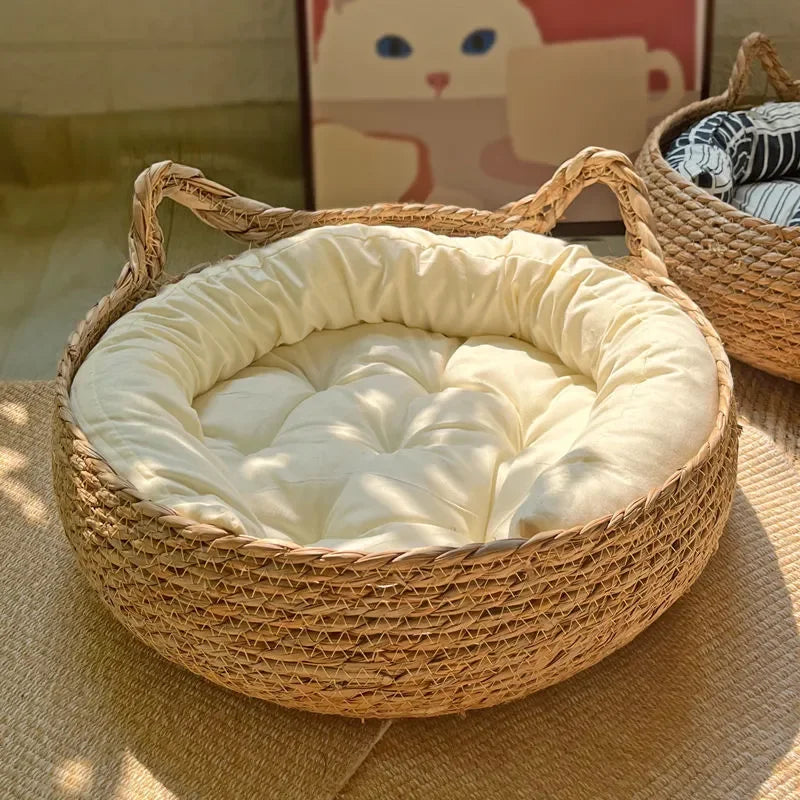 Cama de paja tejida para gato
