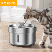 ROJECO Fuente de agua o bebedero de acero inoxidable con filtro para mascotas